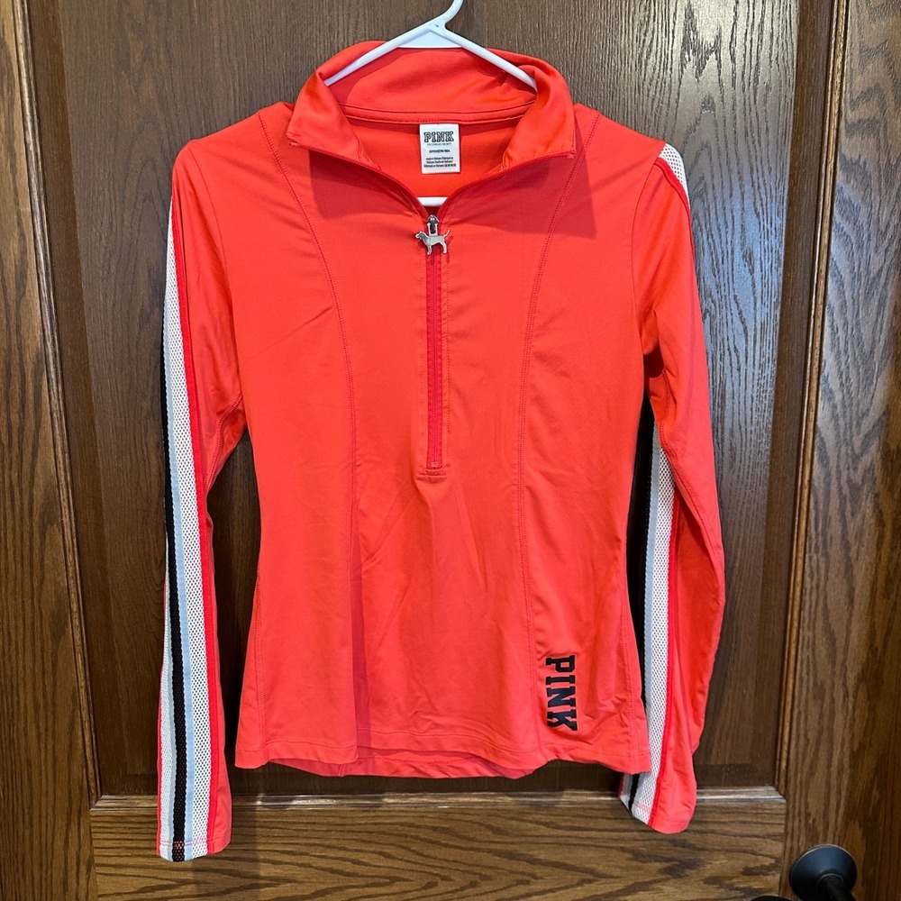 PINK Victoria's Secret Activewear Orange Quarter Zip Pullover Top S‎